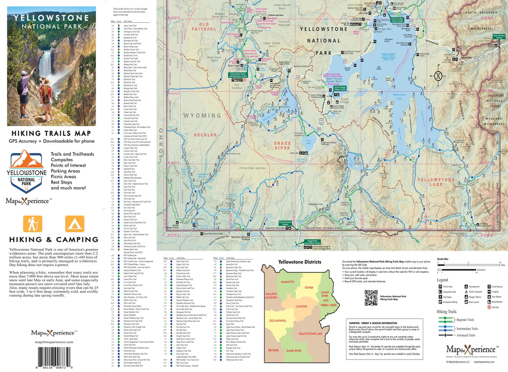 Yellowstone National Park Hiking Trails GPS Map | Paper & Mobile Adventure Guide